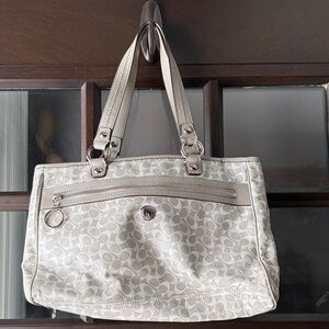 Coach Signature Grey & White Chelsea Satchel Shoulder Bag Coated Canvas Leather